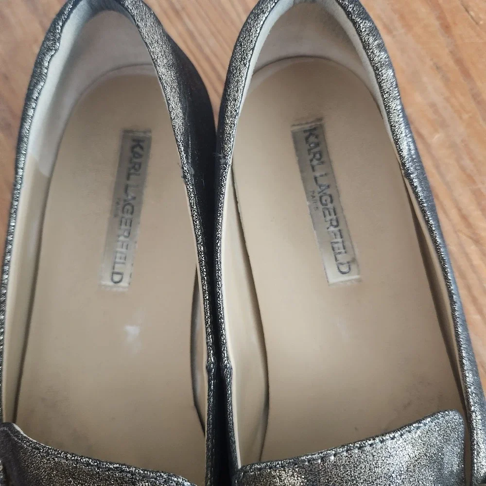 Karl Lagerfeld‎ Quigley Leather Bit Loafer Sparkling Bronze Size 9 Crystals Flat